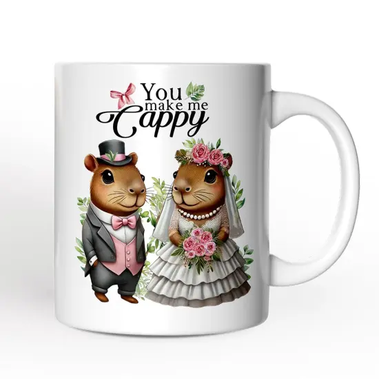 Cute Married Couple Capybara Mug, You Make Me Cappy Romantic Wedding Gift {1}