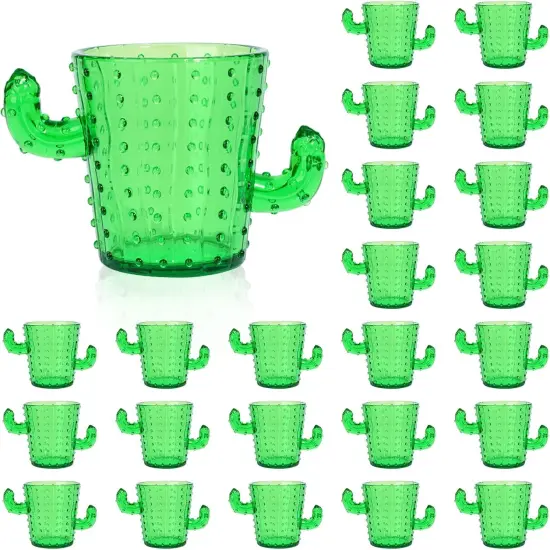 Plastic Cactus Shot Glasses(Set of 24), 2 Oz Green Cute Cactus Tequila Glasses for Western, Bachelorette, Cinco de Mayo, Tequila, Fiesta Themed Party Supplies {1}