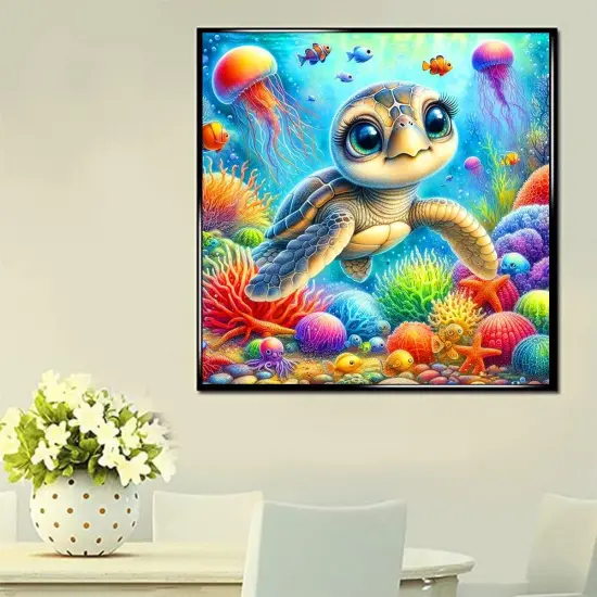 Cute Turtle Diamond Painting Kit for Adults, Sea Turtle Diamond Art Kits for Beginners, Full Drill Round Gem Art Diamond Painting for Home Wall Decor Gift 14x14inch {3}
