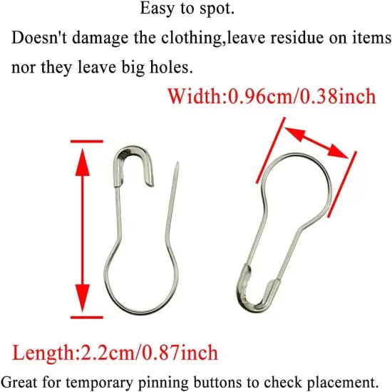 Bulb Metal Gourd Safety Pins 22mm Length Needle Fastener Closure Pear Shape Stitch Tag Marker Easy Use Spot Attach Sturdy Not Pop Ravel for Knit Sew Fabric Iron Silver 350pcs {2}