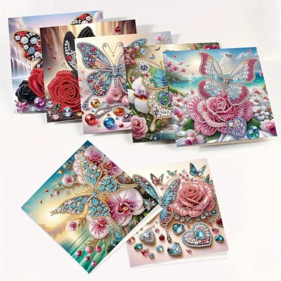 8pcs Flower Butterfly Diamond Art Painting Greeting Card, 5D DIY Special Shape Diamond Painting Christmas Birthday Mother's Day Father's Day Teacher's Day Greeting Card Creative Gifts {5}