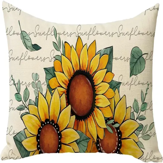 Spring Summer Sunflower Lumbar Decorative Throw Pillow Cover 12 x 20, Rectangular Floral Flower Eucalyptus Leaves Outdoor Home Decor, Fall Autumn Seasonal Couch Cushion Case {1}