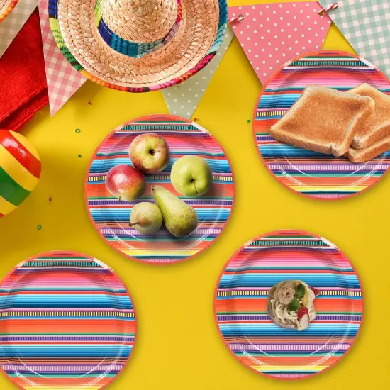 48PCS Mexican Serape Fiesta Paper Plates 7" Disposable Fiesta Party Platters, Mexico Stripes Dessert Plates Supplies Decor for Cinco De Mayo Dance Pinata Taco Colorful Ponchos Cook Dinner Tableware {3}