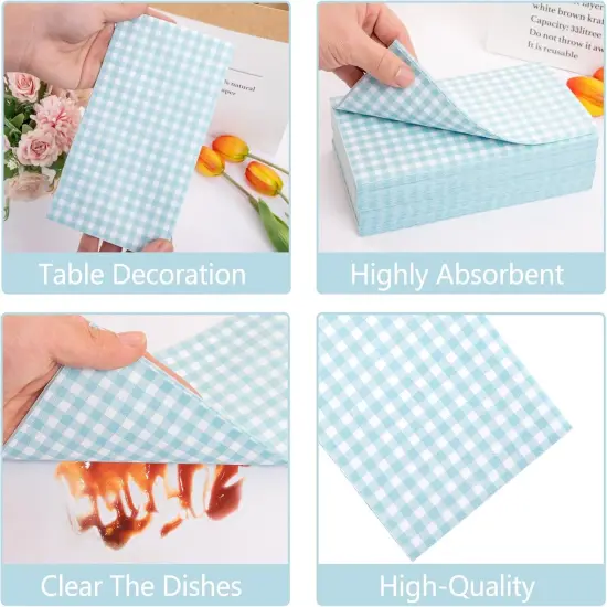 150Pack Baby Blue Paper Checkered Napkins - 3 Ply Disposable Blue and White Gingham Napkins Guest Dinner Napkins Paper for Bathroom Picnic BBQ Birthday Easter {5}