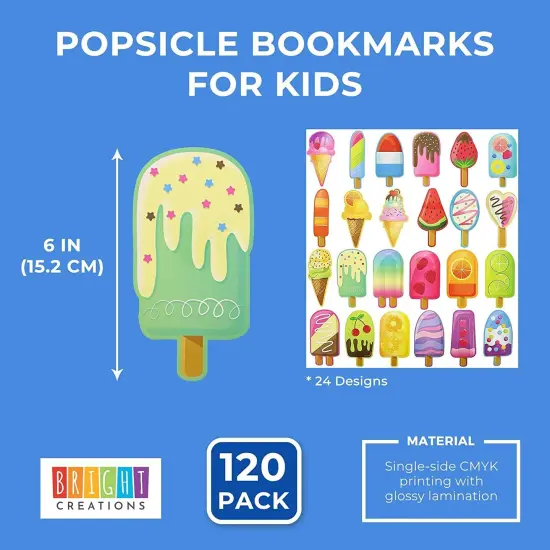 120-Pack Bulk Ice Cream Bookmarks for Classroom Supplies, Student Appreciation - Popsicle, Cone, and Fruit-Filled Bar Designs 6 in, Ages 3-14 Multicolor {2}