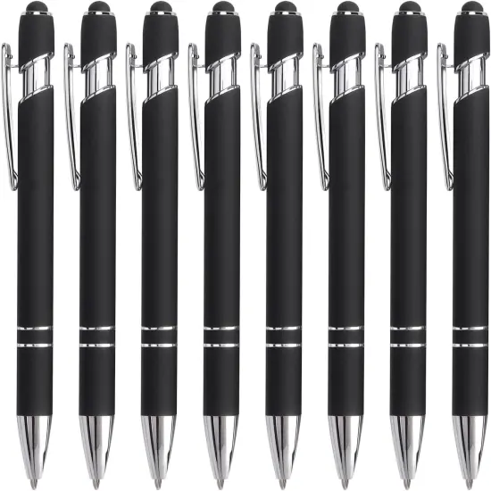 8 Pack Black Ballpoint Pen 2-in-1 Stylus - Retractable Metal Pen With Stylus Tip for Touch Screens, 1.0 mm Black Ink {1}