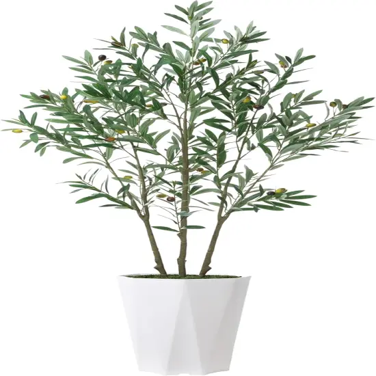 Artificial Olive Tree 5FT Fake Plant with White Diamond Planter Faux Olive Tall Fake Floor Plant in Pot Artificial Silk Trees for Home Office Living Room Decor Indoor {1}