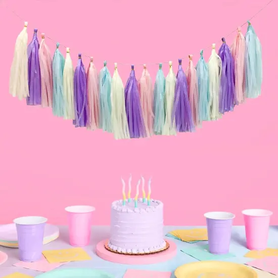 Pastel Rainbow Colorful Tissue Paper Tassel Garland,Tissue Tassel Banner for Party Decorations,Pack of 20 {4}