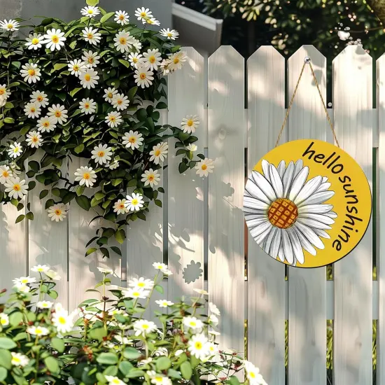 Summer Decor Daisy Front Door Decor Hello Sunshine Wreaths for Front Door Wreath Rustic Wooden Sign Hanger {4}