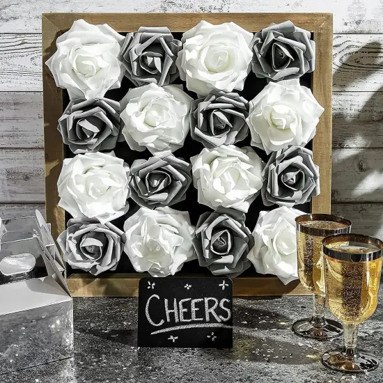 100 Pack Gray Artificial Flowers, Bulk Stemless Fake Foam Roses for Decorations, DIY Crafts, Bouquets (3 In) Grey {4}