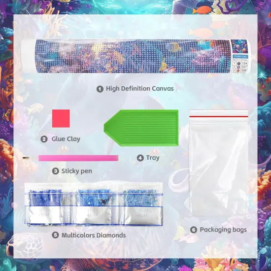 Diamond Art Kits for Adults, 5d DIY Full Drill Underwater Turtle Dolphin Octopus Diamond Painting Kits for Adults Beginner, Diamond Painting Craft Kits for Adults, Wall Home Decor(No Frame) 12x16 in {4}