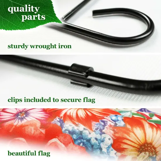 G128 Combo Pack Garden Flag Stand Black 36x16IN & Garden Flag Welcome American Flag Flowers Printed 12x18IN Double Sided Yard Garden Lawn Decoration {4}