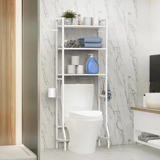 3-Tier Over-The-Toilet Storage Shelf with Adjustable Feet | Anti-Tip Bathroom Organizer | White Scandinavian-Style Space-Saving Shelf for Bathroom, Laundry Room {5}