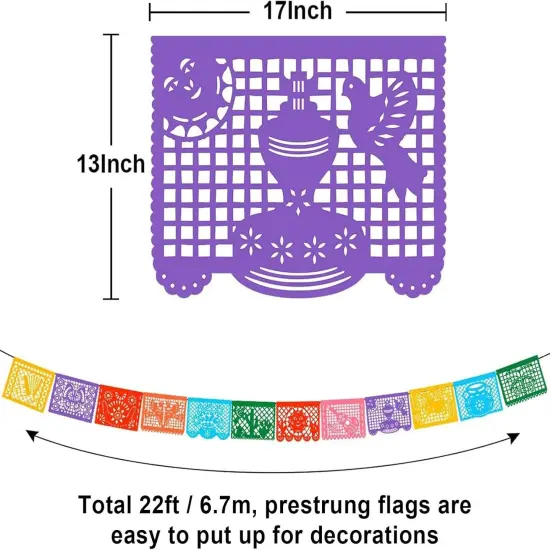 6 Packs Mexican Banners 132 Ft(22ft x 6) Papel Picado Banner, Large Plastic Mexican Fiesta Banners Cinco de Mayo Party Fiesta Decorations Mexican Themed Birthday Party Supplies 12 Patterns with String {3}