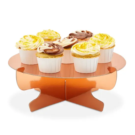 4 Pack Mini Rose Gold Cardboard Cupcake Stand Set, Metallic Cake Holders for Dessert Table (11.5 x 4 In) Orange {3}
