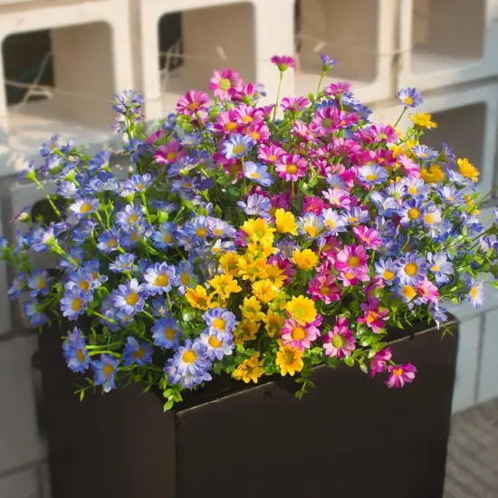Artificial Plants & Summer Bouquets Flowers Outdoor 16 Bundles Fade Resistant Wildflowers Fake Daisy {1}