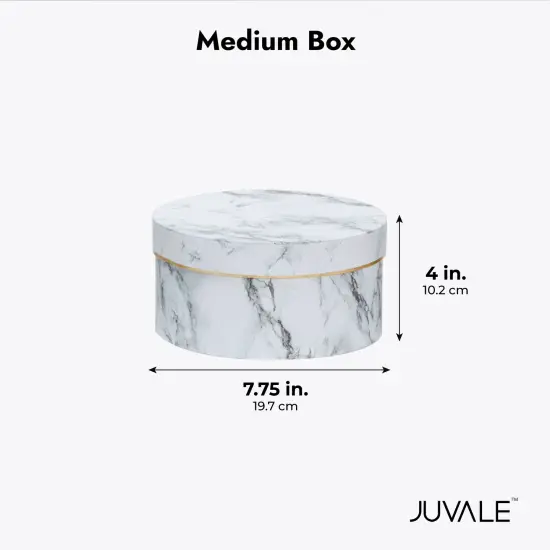 Round Gift Boxes with Lids, White Marble Print Cardboard Boxes (3 Assorted Sizes) {4}