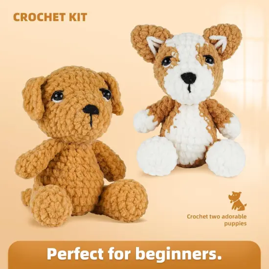 Crochet Kit for Beginners, Learn to Crochet, Include Easy Knitting Soft Yarn, Step-by-Step Video Tutorial, Hook, Holiday Birthday Gift for Adults and Kids(2 Pack Dog) {2}