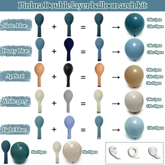 Dusty Blue Tan Balloon Garland Double Stuffed Slate Pastel Blue Brown Nude White Sand Latex Balloons Arch Kit for Neutral Baby Shower Birthday Bridal Wedding Bear Theme Party Decorations {3}