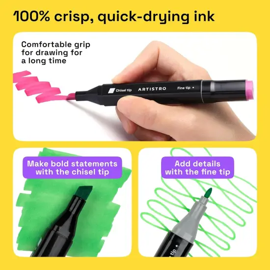 120 Dual-Tip Alcohol Markers - Alcohol-Based Pens Set, Chisel + Fine Tip, Quick Dry, Carrying Case Included {2}