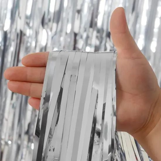 Silver Tinsel Foil Fringe Curtains Backdrop, Melsan 3.2 x 8 ft Foil Curtain Birthday Party Decorations for Disco, New Year Eve Party Backdrop - 3 Packs {5}