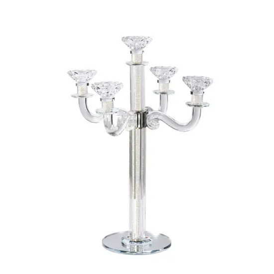 Crystal Candelabra with Mirrored Base 5 Arms Silver {2}
