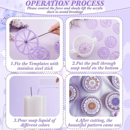 16 Pcs Soap Kaleidoscope Pull Through Mold Big Silicone Tube Column Mold Embed Molds Making Supplies with 14 Flower Templates Swirl Tool 11.8'' Stick for DIY Soap {3}