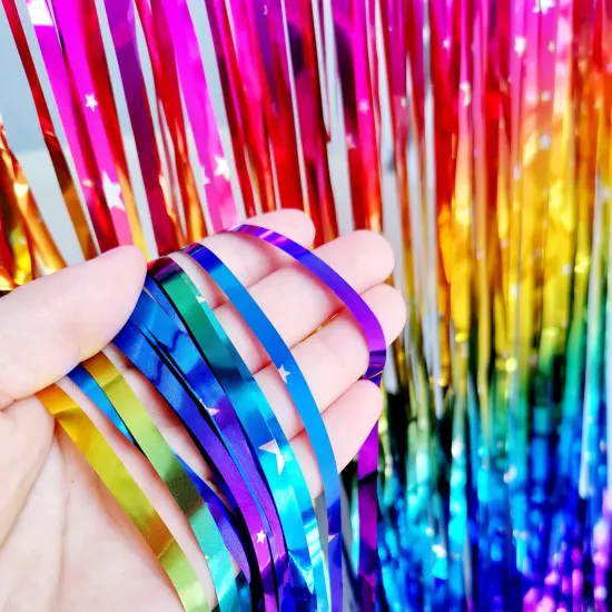 Sparkly Rainbow Gradient Tinsel Foil Fringe Curtain Metallic Streamers for Birthday Party Decorations Wedding Graduation Baby Shower Bachelorette Photo Booth Props 2 Packs {5}