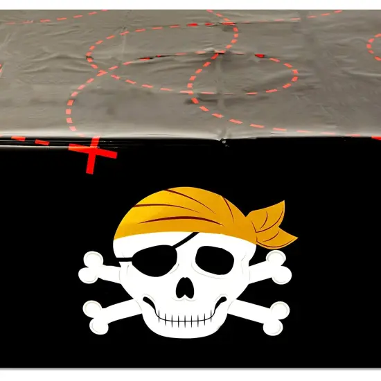 Skull Plastic Tablecloths for Pirate Birthday Party (54 x 108 In, 3 Pack) Black {5}