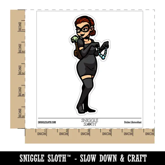 Water Bottle Sticker Set Cat Burglar Thief Woman Stealing Necklace Cute Waterproof Vinyl Stickers Pack Decal, Skateboard, Laptop, Car, Window, Bumper - 5 Pack {1}