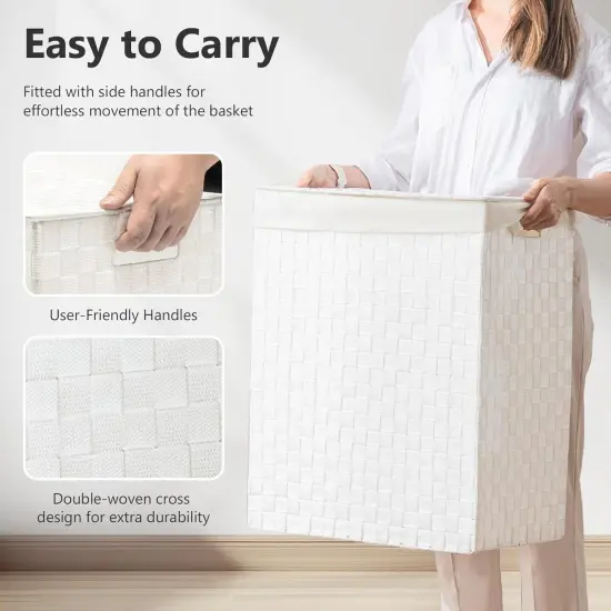 Laundry Hamper Basket with Lid by Fiona's magic, Foldable Handwoven 96L Large Clothes Hamper with Removable Liner Bags, Collapsible Tall Hamper for Bedroom {3}