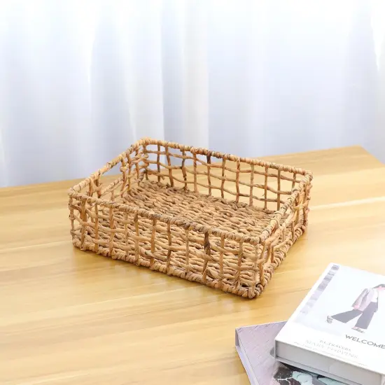 Summer Storage Basket Wicker Baskets for Organizing Hollow Woven Basket with Built-in Handles for Shelves/Pantry 16" x 12" x 5.5" Natural {2}