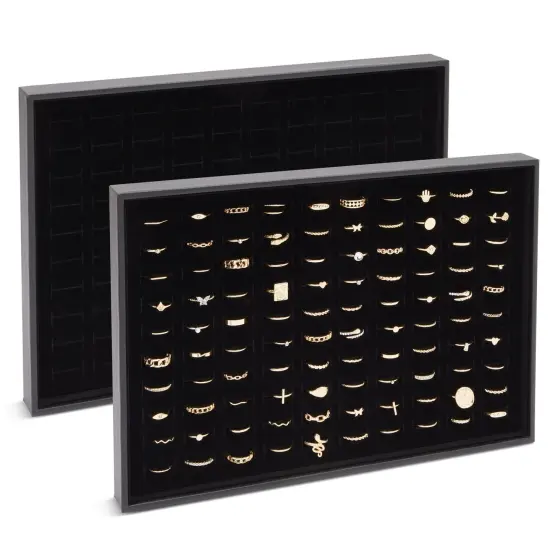 2 Pack Ring Display Tray Velvet, 100 Slot Foam Jewelry Organizer for Storage (13.8x9.5 x1.3 in) Black {4}