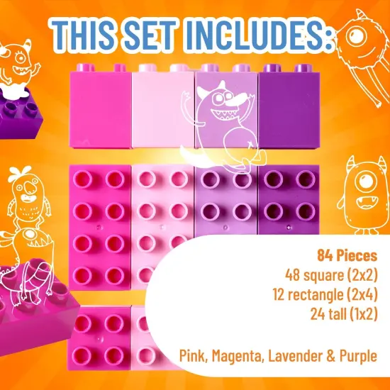 Strictly Briks Toy Large Building Blocks For Kids and Toddlers, Big Bricks Set For Ages 3-14, 100% Compatible with All Major Brands, Pink, Magenta, Lavender and Purple, 84 Pieces {3}