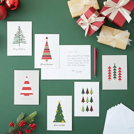 Sustainable Greetings 48 Pack Merry Christmas Cards with Envelopes, 4.5 x 6.25" Bulk Festive Holiday Assortment Greeting Cards for Xmas, 6 Funny Tree Designs White {2}