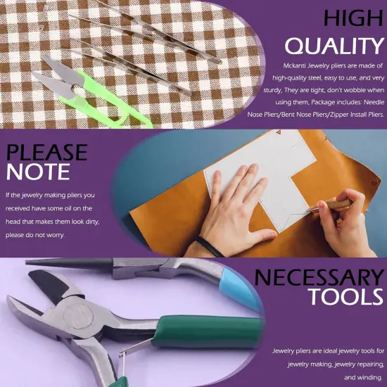 9Pcs 4.5Inch Jewelry Making Assortments Kit, 3 Types Jewelry Pliers Needle Nose Pliers Round Nose Pliers Wire Cutters, with Awl, Tweezers, Thimble Ring, Scissors, Jewelry Making Supplies {5}