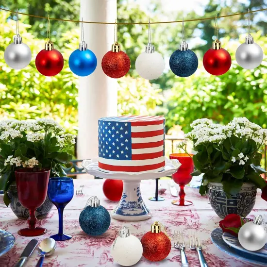 Memorial Day Decorations 4th of July Ornaments for Tree - 24pcs Red White Blue Decorations Patriotic Ornaments Hanging Balls {4}