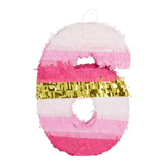 BLUE PANDA Number 6 Pinata, Pink and Gold Foil for Kids Ages 3-14 Birthday Party Decoration, Fiesta, Anniversary Celebration, Small (16.5 x 11 In) {7}