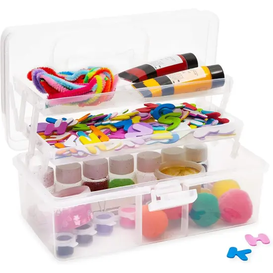 Art and Craft Supply Case, Clear Storage Art Tool Box, Organizer with 2 Trays (9 x 5 x 4.25 in) {1}