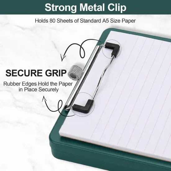 Small Clipboard with Storage, A5 Clipboards with Pen Holder, Mini Plastic Clipboard with Low Profile Clip for Classroom, School, Office Supplies (Emerald) {4}