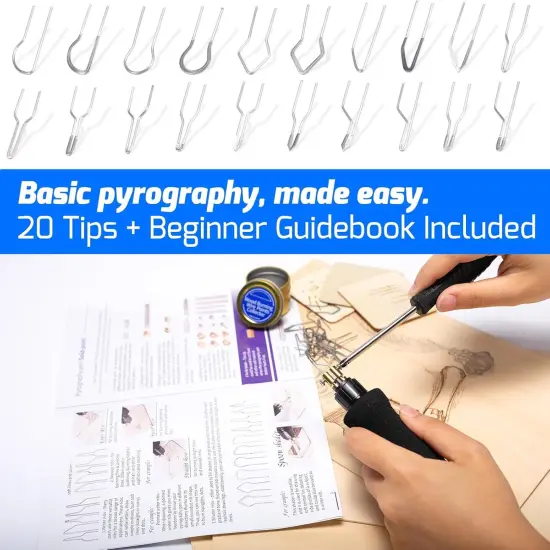 939D-V Wood Burning Kit 250-750℃/482-1382℉Adjustable Wood Burning Tool with Detachable Pen, 20 Wood burner Tips, WoodBurning Pen Holder Suitable for Pyrography, Leather Burning Kit {5}