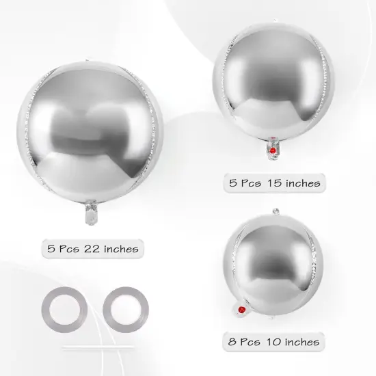 18 Pcs Silver Foil Balloons Shiny Round Balloons Set Large Balloon Garland Arch for Birthday Graduation Wedding Bachelorette Party Decorations, 5 Pcs 22 Inches, 5 Pcs 15 Inches, 8 Pcs 10 Inches {5}
