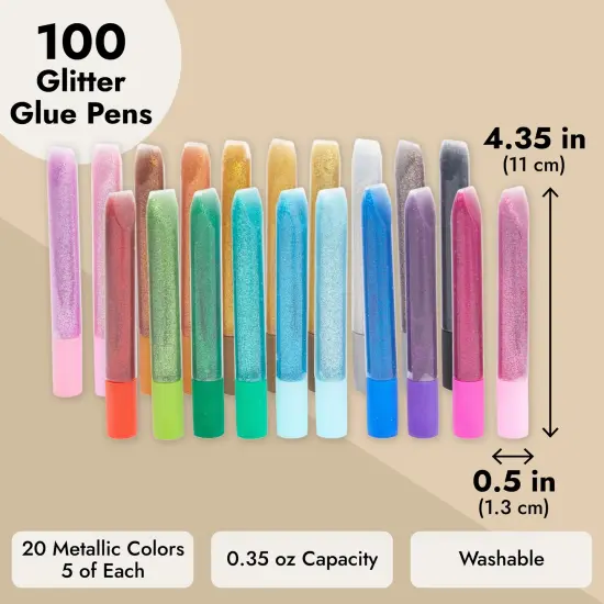 Bright Creations 100 Pack Glitter Glue Pens - 0.35 Oz Rainbow Set for Arts & Crafts Projects, Slime Supplies and Scrapbooking, Cards (20 Metallic Colors) Multicolor {4}