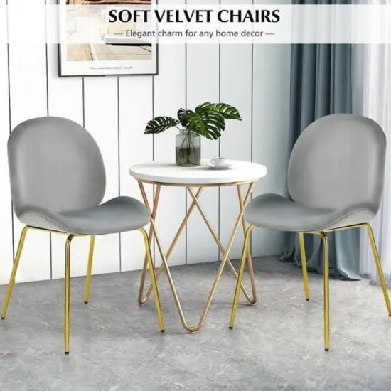 Set of 2 Velvet Accent Chairs with Gold Metal Legs and Ergonomic U Shaped Seat Gray {5}