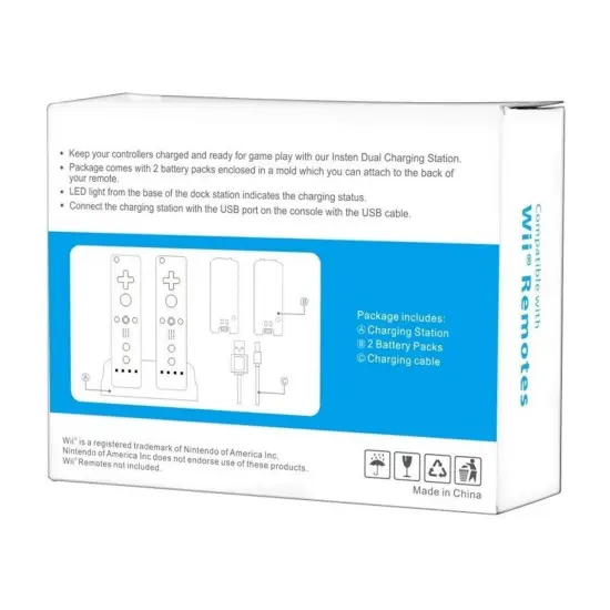 2-Pack Rechargeable Batteries for Nintendo Wii / Wii U Controller with Dual Ports Charging Station Cradle Dock, Black by Insten {7}