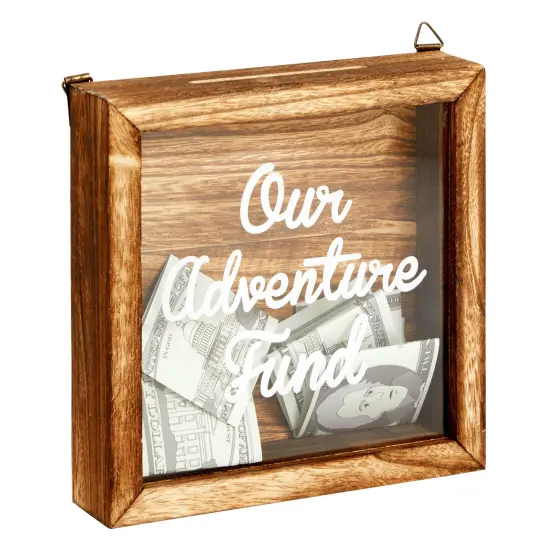 Our Adventure Fund, Vacation Shadow Box for Weddings, Honeymoon Savings Piggy Bank for Adults (7 x 7 Inches) Brown {4}