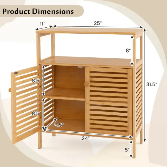 Costway Bamboo Storage Cabinet with Double Louvered Doors Open Shelf & Removable Shelf {3}
