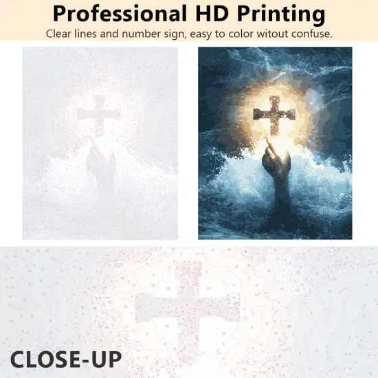 Jesus Paint by Numbers Kits Glowing Cross Paint by Number Wall Art Decor DIY Stormy Ocean Waves Paint by Numbers Crafts with Brushes Kits Hand Glowing Cross Artwork 16x20 in (Frameless) {3}