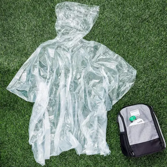 Juvale 10-Pack Disposable Rain Ponchos for Kids - Emergency Plastic Raincoats with Hood for Boys and Girls Ages 3-14 (Clear) {2}