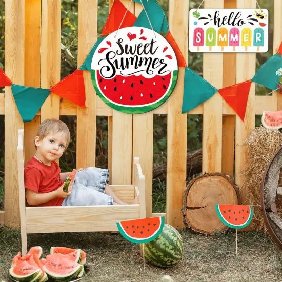 2 Pcs Hello Summer Sign Rustic Wood Decor Sweet Summer Sign Front Door Decoration {2}